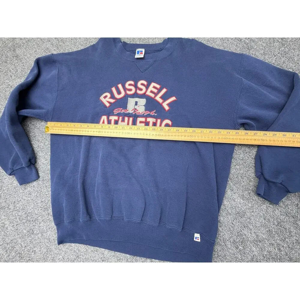 Vintage Russell Athletic Sweatshirt Mens XXL Navy Made USA Spellout Crewneck